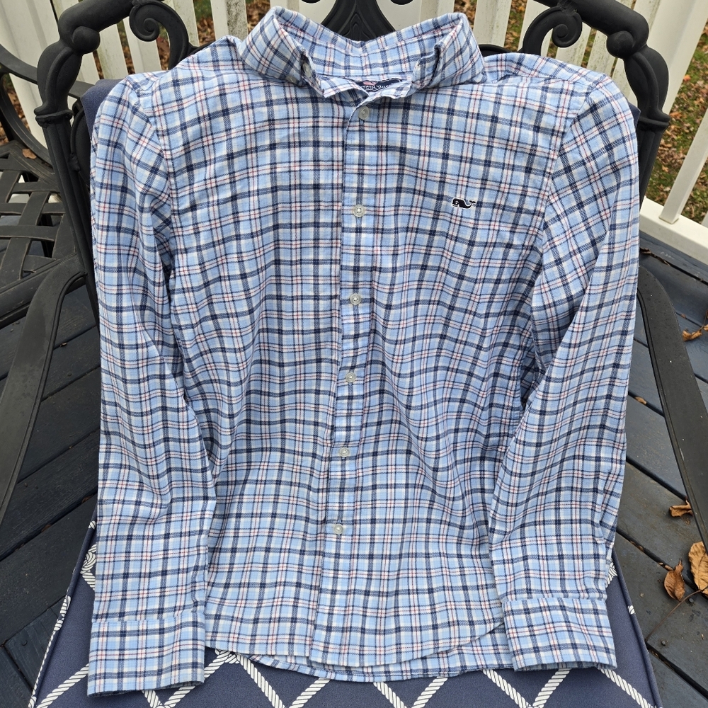 Vineyard Vines Men's XS Classic Fit Whale Shirt Light Blue Plaid Button Down